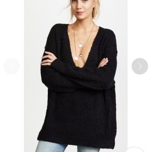 Free People Lofty V-neck black fuzzy sweater small